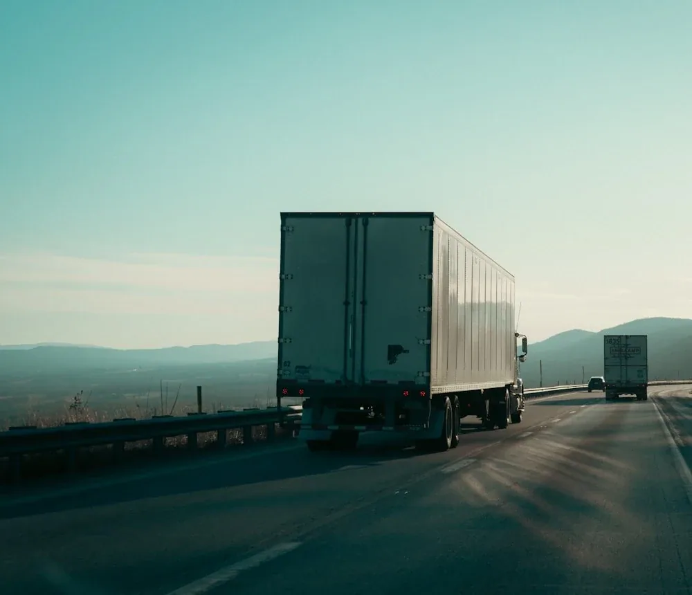 Freight truck transporting cargo by road