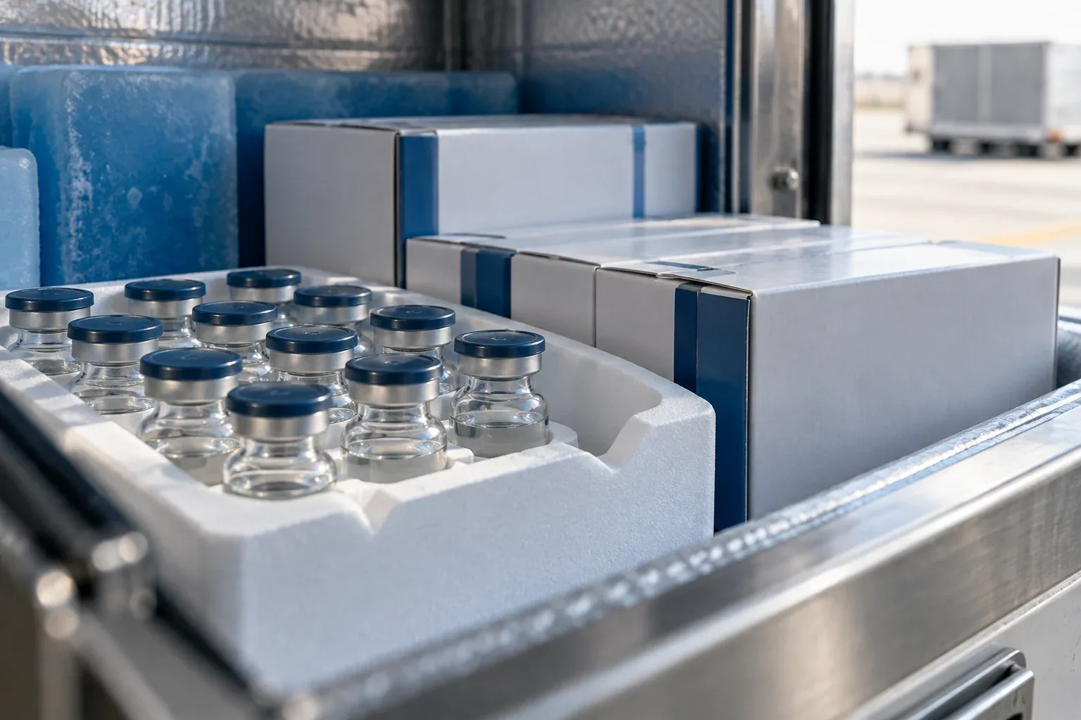 Illustrative pharmaceutical vials and cartons prepared for dispatch