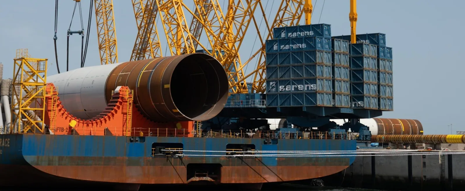 Oversized industrial project cargo being handled at a port